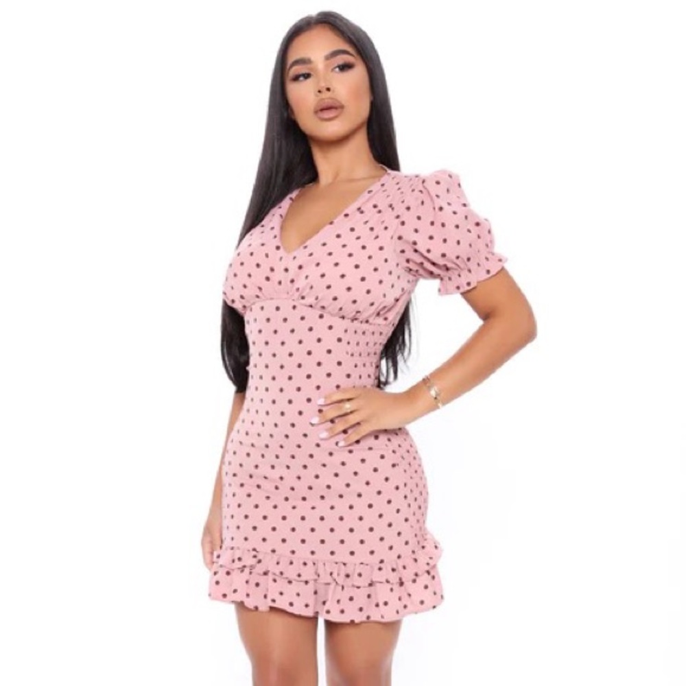 Polka Dot Mini Dress - Mauve